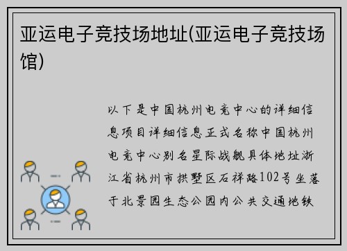 亚运电子竞技场地址(亚运电子竞技场馆)